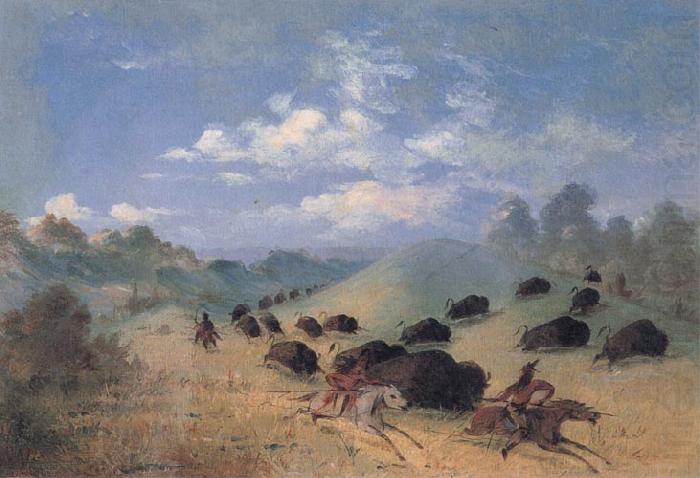 Comanche Indians Chasing Buffalo with Lances and Bows, George Catlin